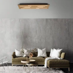 LED-Deckenleuchte Akustik, 80 x 30 cm, Holz natur, Metall