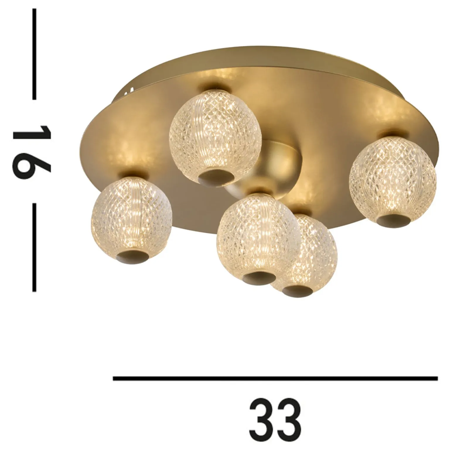 LED-Deckenleuchte Asteroid, gold, Ø 33 cm Stahl/Acryl 5-flg.