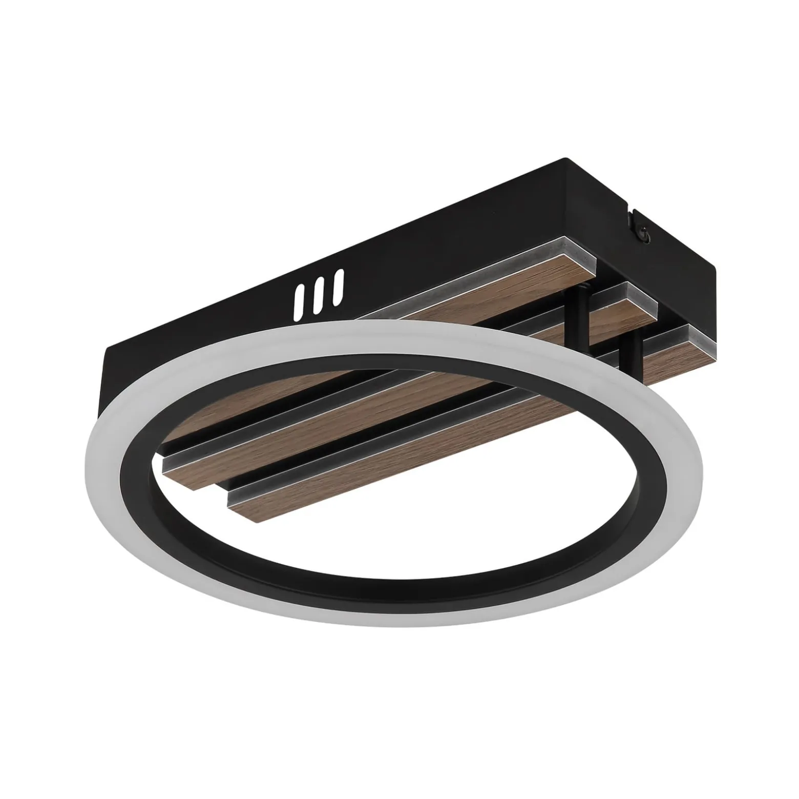 LED-Deckenleuchte Blevins, schwarz matt/holzoptik, Ø 25 cm