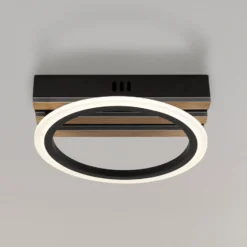 LED-Deckenleuchte Blevins, schwarz matt/holzoptik, Ø 25 cm