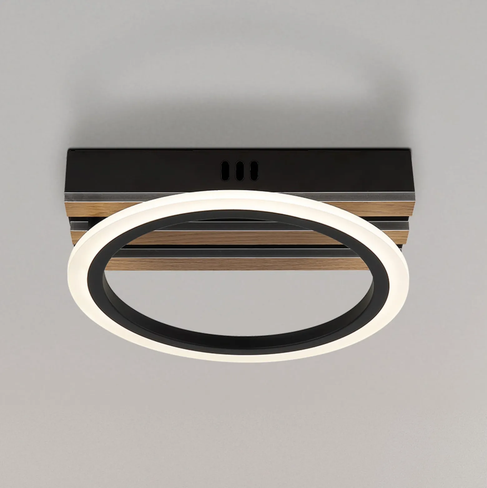 LED-Deckenleuchte Blevins, schwarz matt/holzoptik, Ø 25 cm