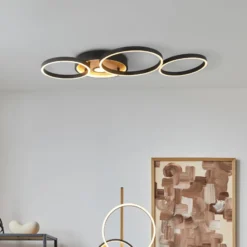 LED-Deckenleuchte Curio Flush, Holzoptik