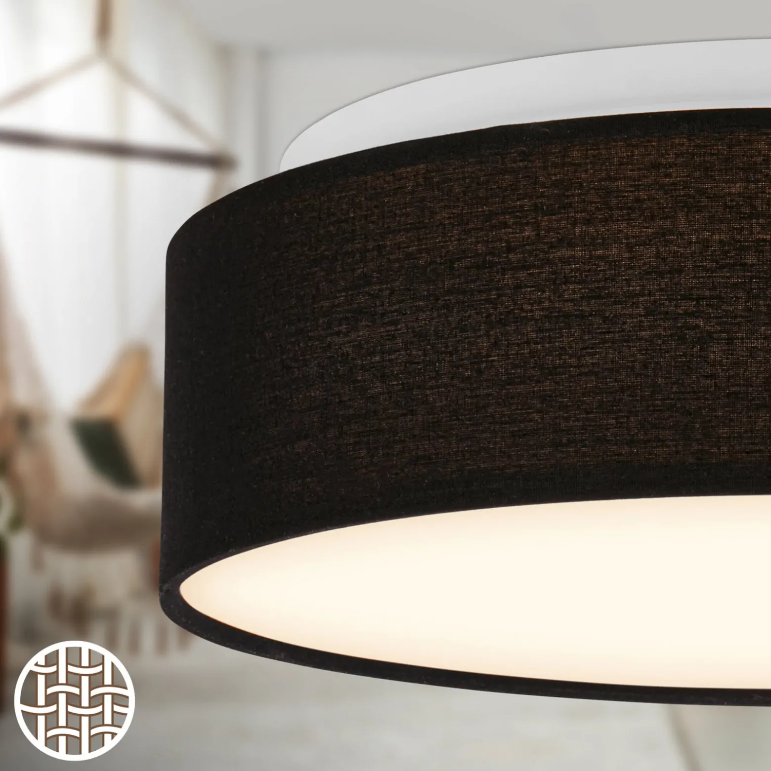 LED-Deckenleuchte Duck, schwarz, Ø 30 cm, Textil, 3000K