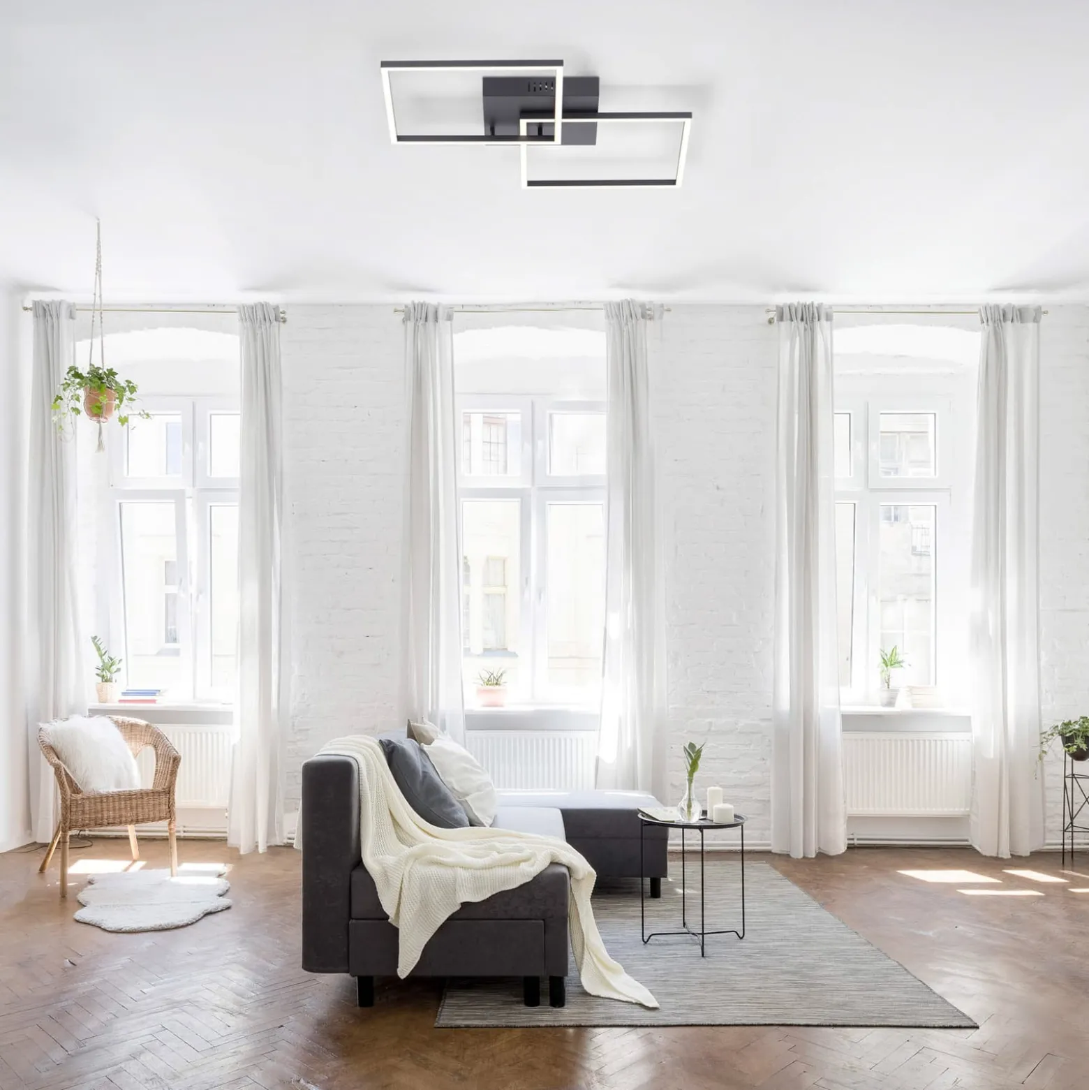 LED-Deckenleuchte Iven, dim, schwarz, 53x53cm