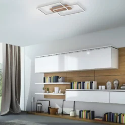 LED-Deckenleuchte Iven, dim, stahl/holz, 50,4x42cm