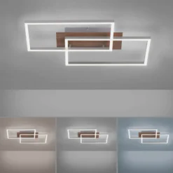 LED-Deckenleuchte Iven, dim, stahl/holz, 50,4x42cm