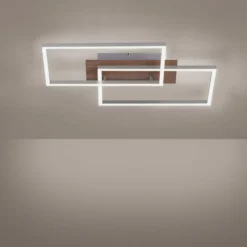 LED-Deckenleuchte Iven, dim, stahl/holz, 50,4x42cm