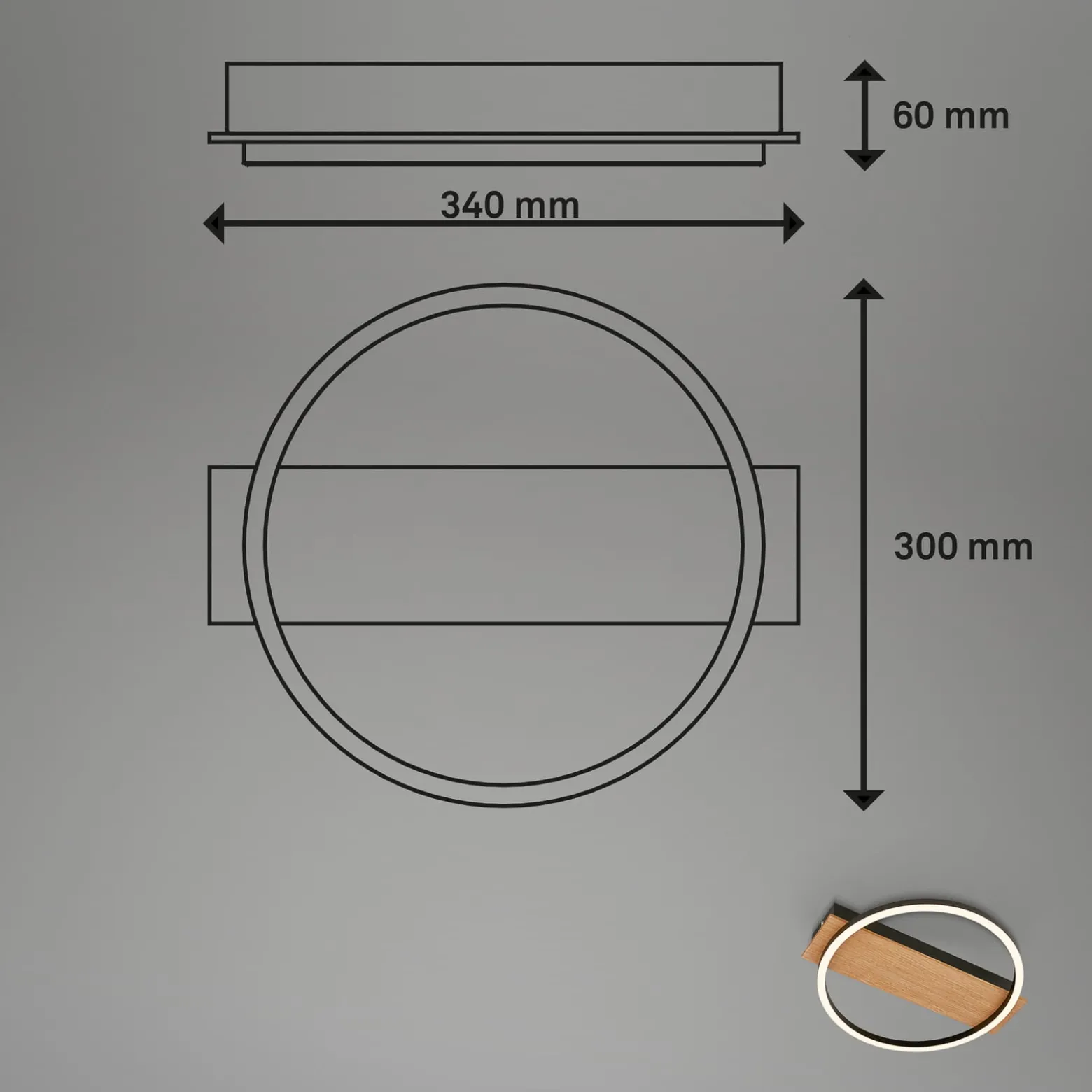 LED-Deckenleuchte Kada, Ø 30 cm, Holz, Metall, schwarz