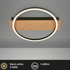 LED-Deckenleuchte Kada, Ø 30 cm, Holz, Metall, schwarz