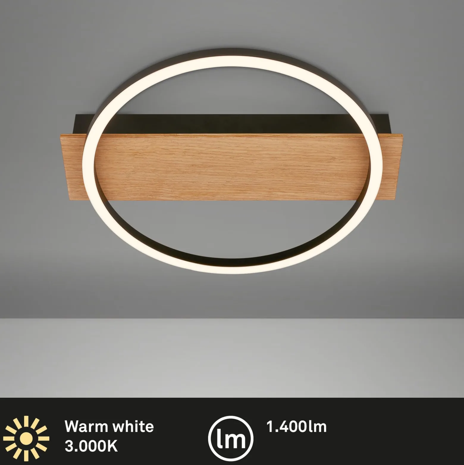 LED-Deckenleuchte Kada, Ø 30 cm, Holz, Metall, schwarz