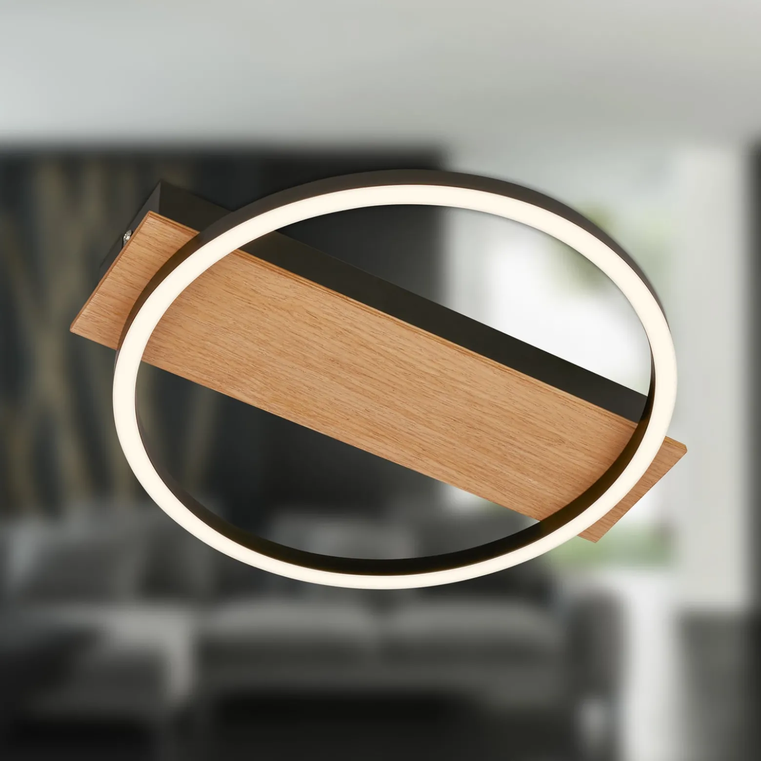LED-Deckenleuchte Kada, Ø 30 cm, Holz, Metall, schwarz