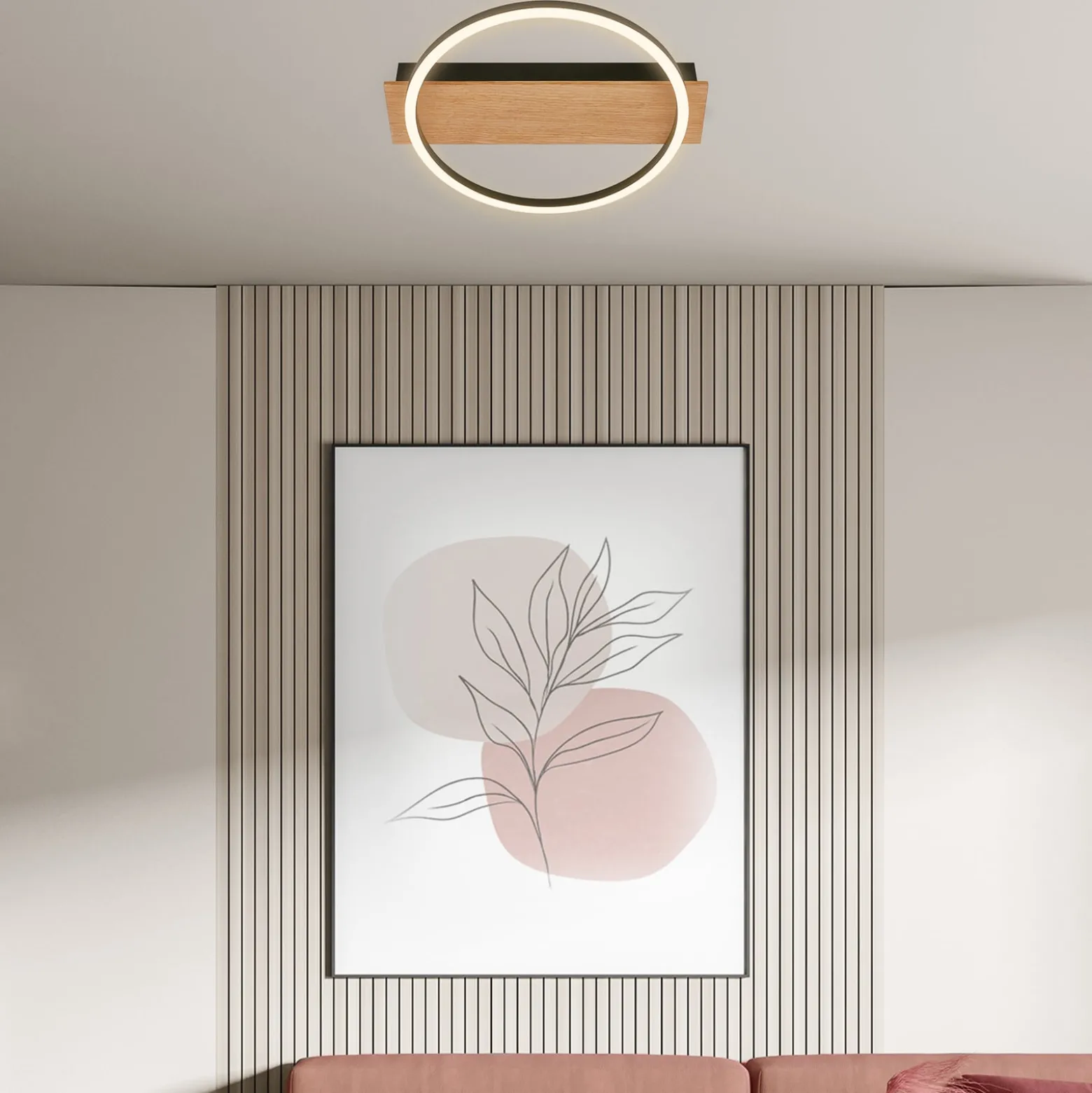 LED-Deckenleuchte Kada, Ø 30 cm, Holz, Metall, schwarz