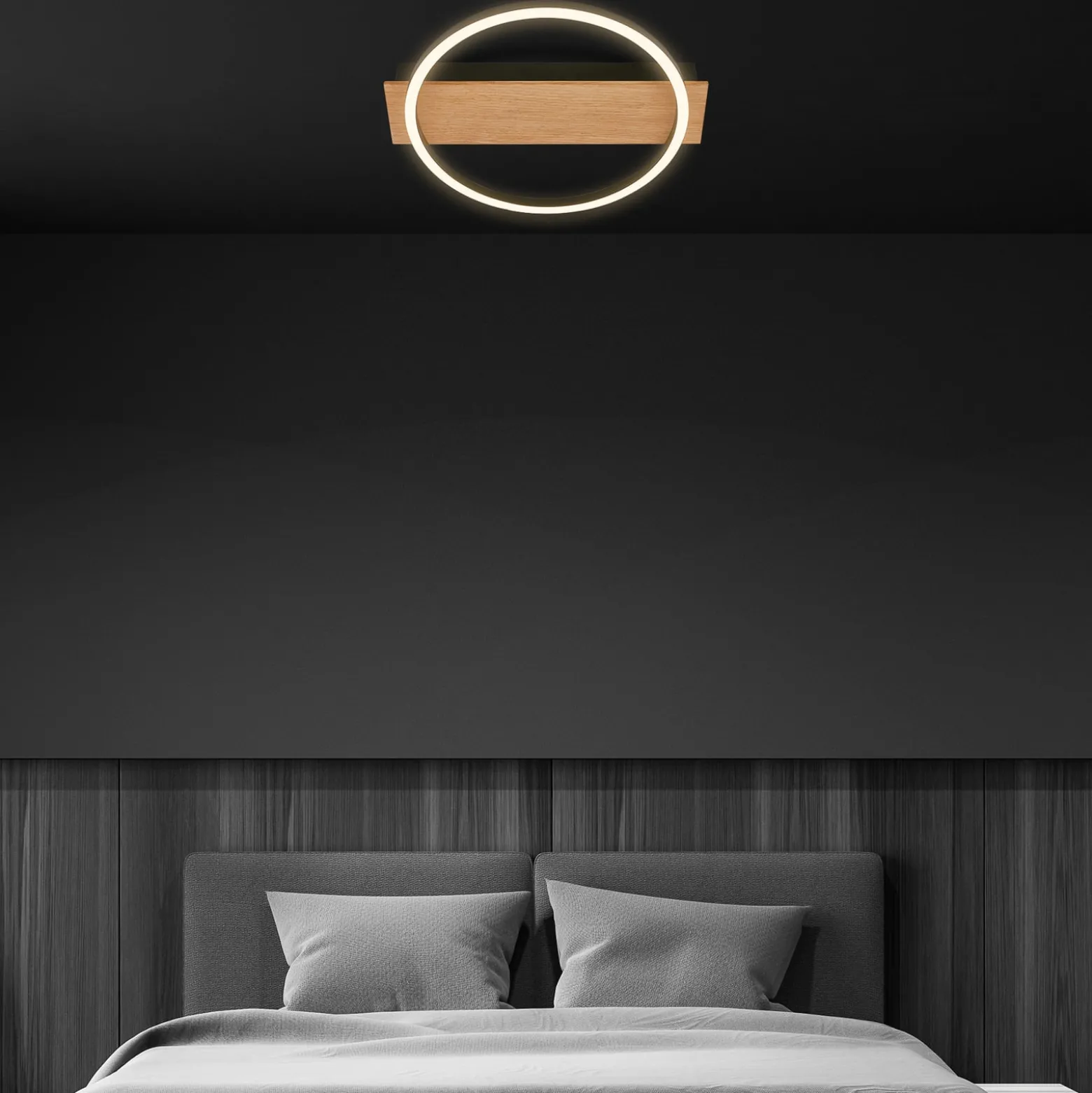 LED-Deckenleuchte Kada, Ø 30 cm, Holz, Metall, schwarz
