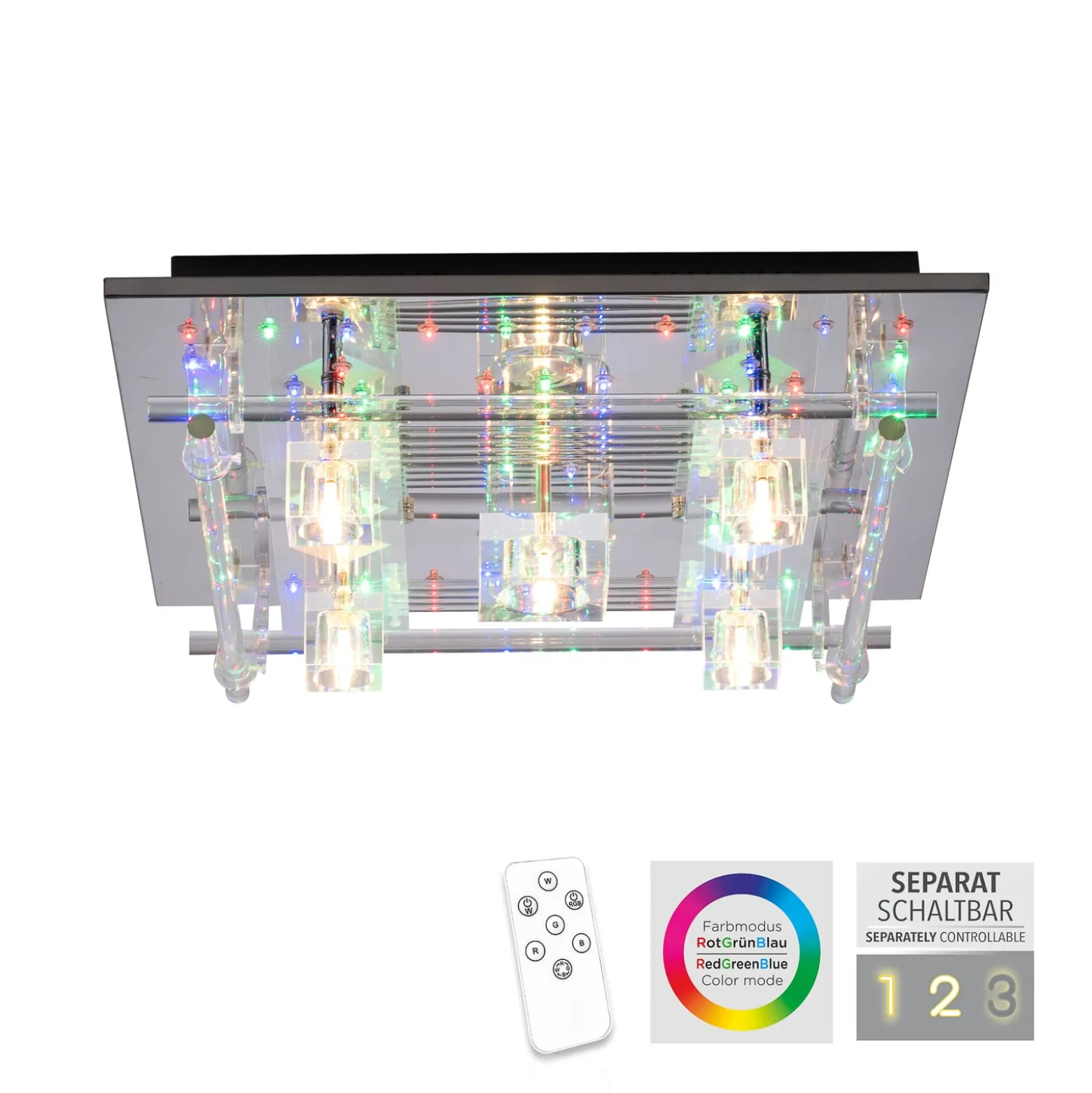 LED-Deckenleuchte Kemal 2.0, chrom mit RGB