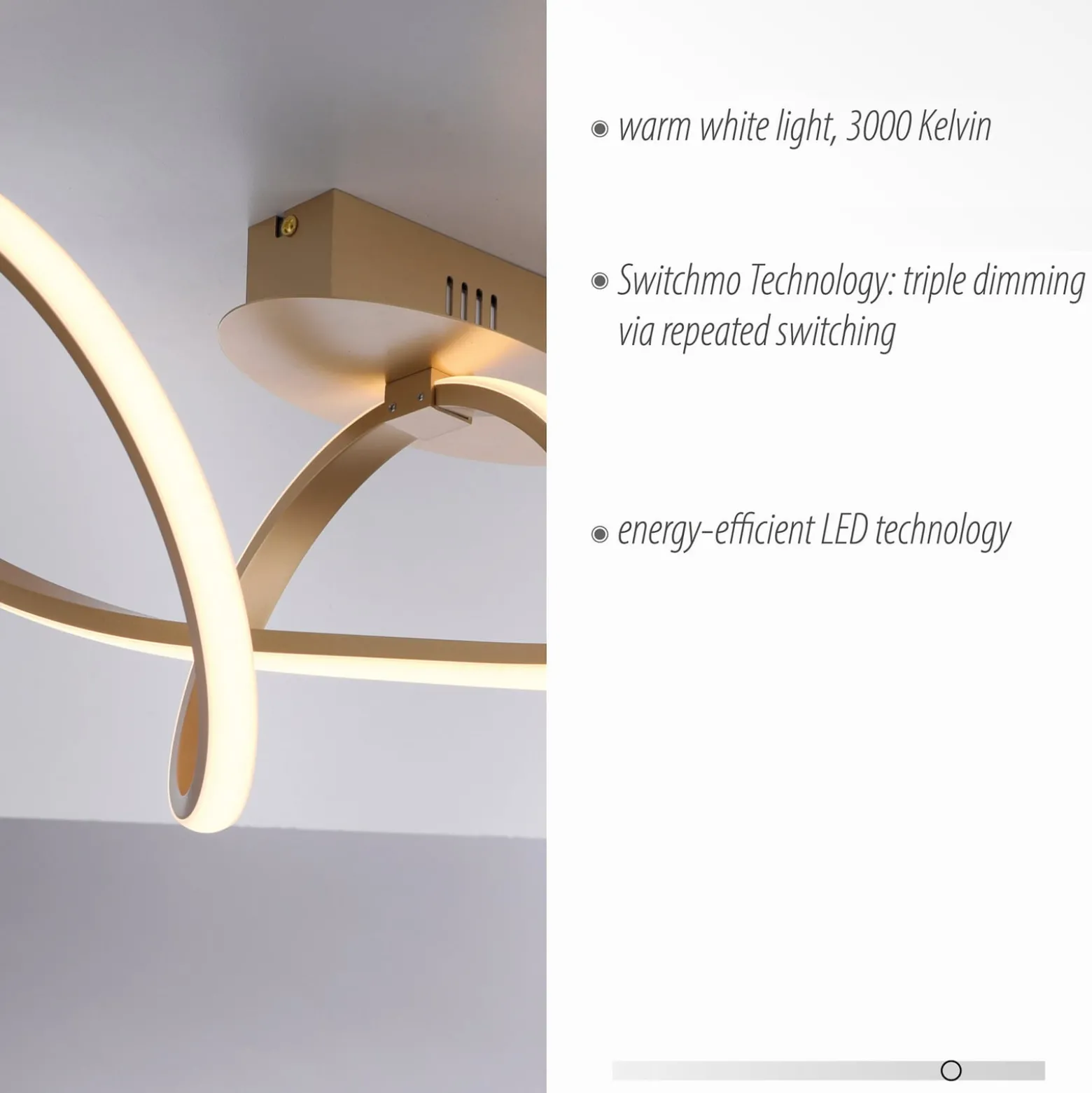 LED-Deckenleuchte Maria, dimmbar, messing