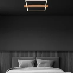LED-Deckenleuchte Moldura, 43x35 cm, Holz, Metall, schwarz