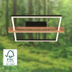 LED-Deckenleuchte Moldura, 43x35 cm, Holz, Metall, schwarz
