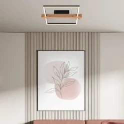 LED-Deckenleuchte Moldura, 43x35 cm, Holz, Metall, schwarz