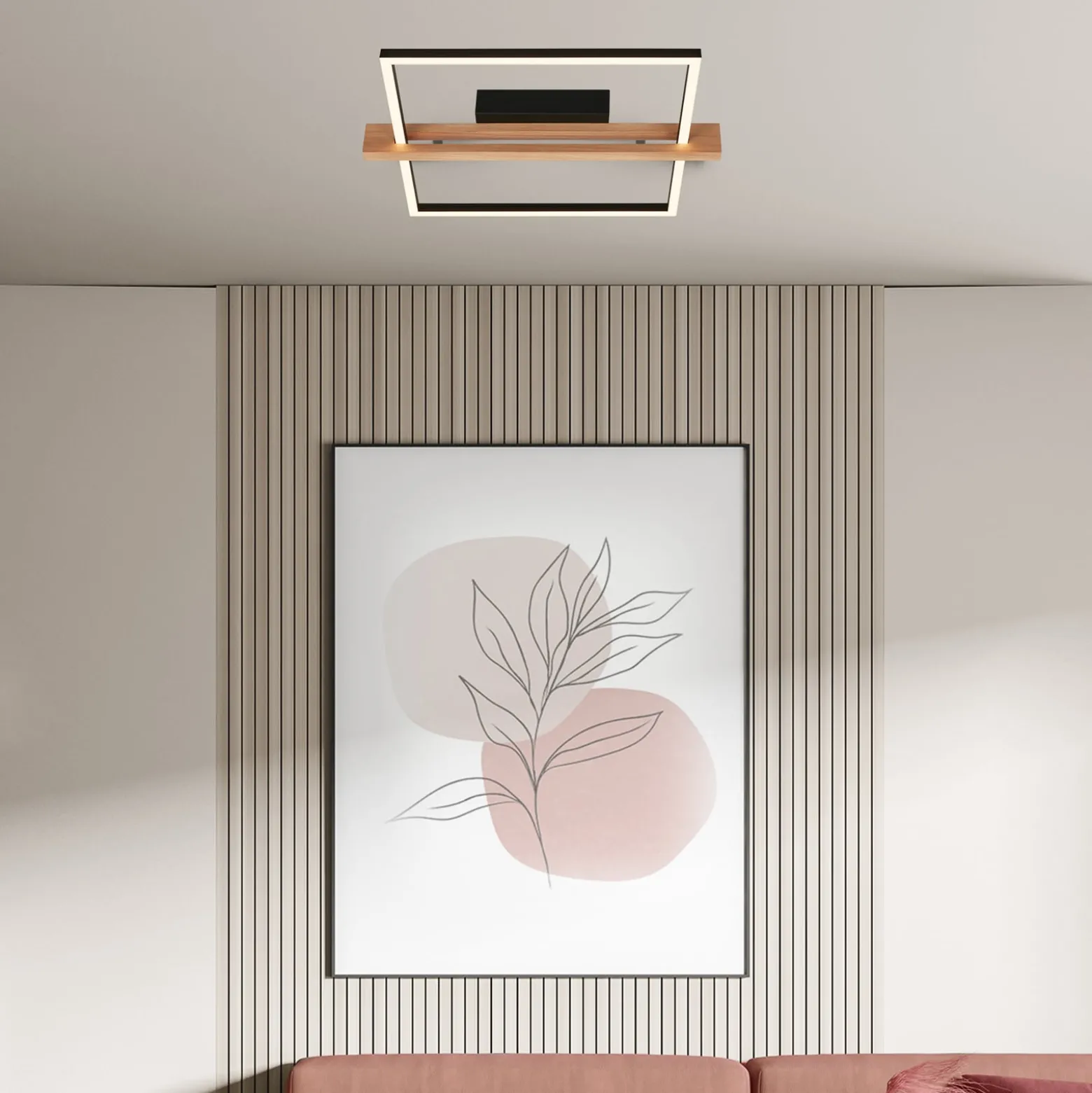LED-Deckenleuchte Moldura, 43x35 cm, Holz, Metall, schwarz