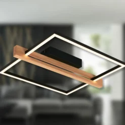 LED-Deckenleuchte Moldura, 43x35 cm, Holz, Metall, schwarz