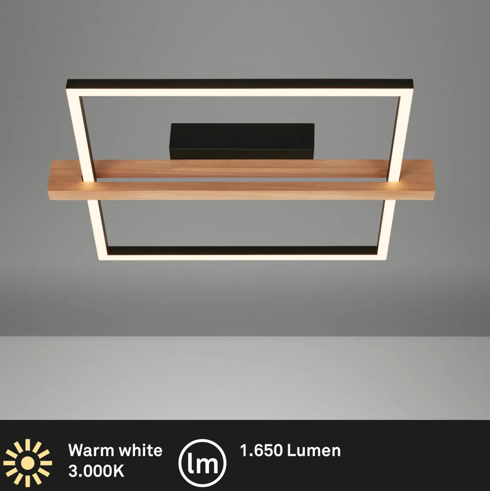 LED-Deckenleuchte Moldura, 43x35 cm, Holz, Metall, schwarz