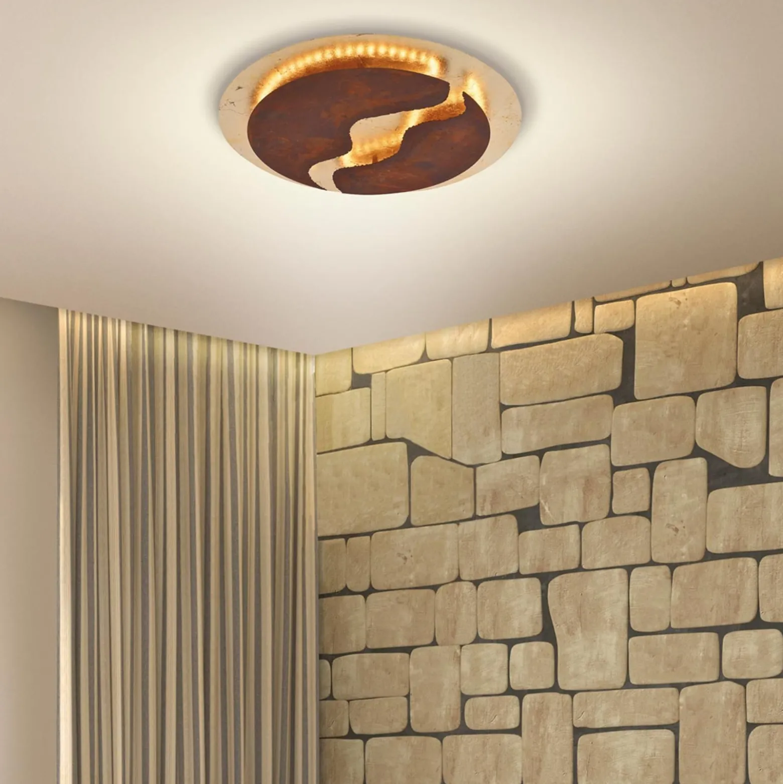 LED-Deckenleuchte Nevis, rund, Ø 50 cm, braun-gold