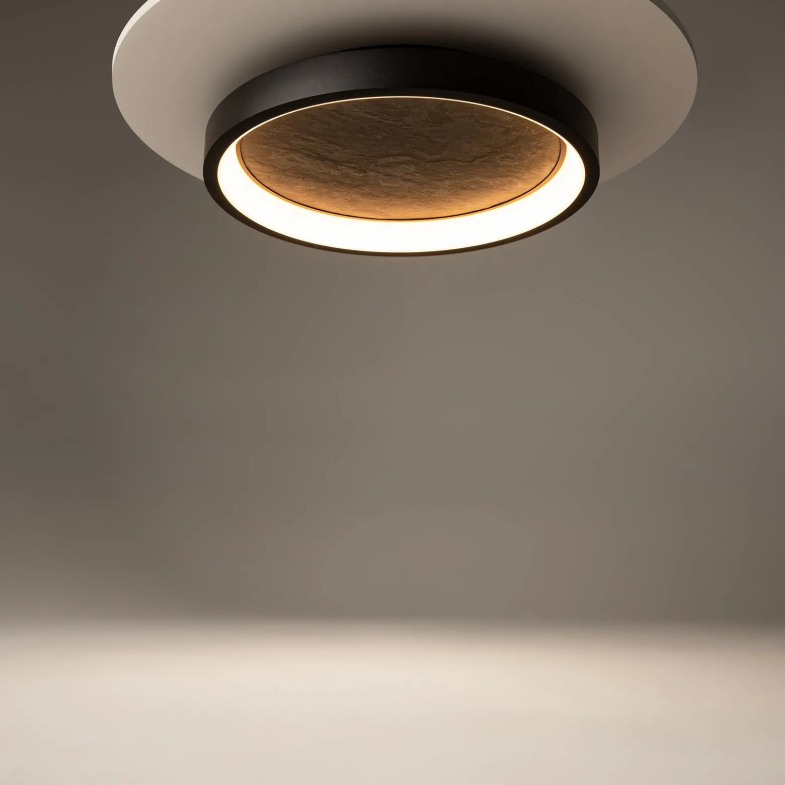 LED-Deckenleuchte Orign, Ø 60 cm, schwarz, Metall/Stein
