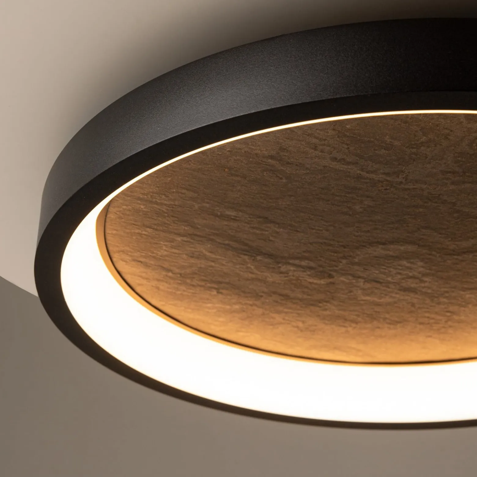 LED-Deckenleuchte Orign, Ø 41 cm, schwarz, Metall/Stein