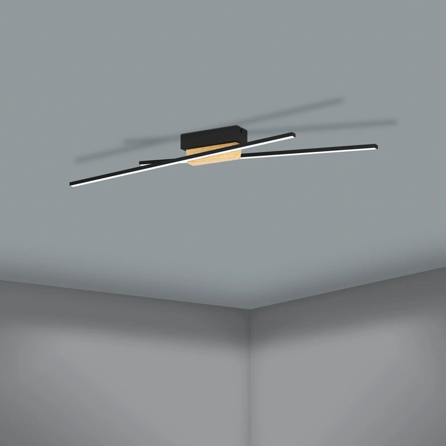 LED-Deckenleuchte Panagria, schwarz mit Holzdetail