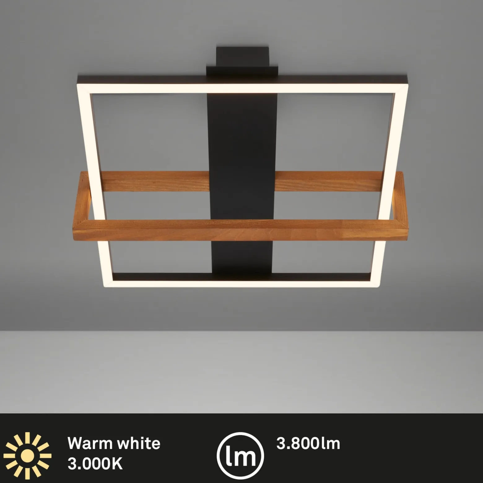LED-Deckenleuchte 3775015 Quadrat 1fl. mit Holz