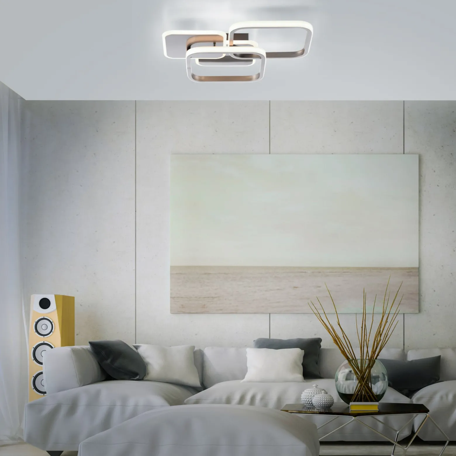 LED-Deckenleuchte Sevent, eckig, 3.000 K, stahl