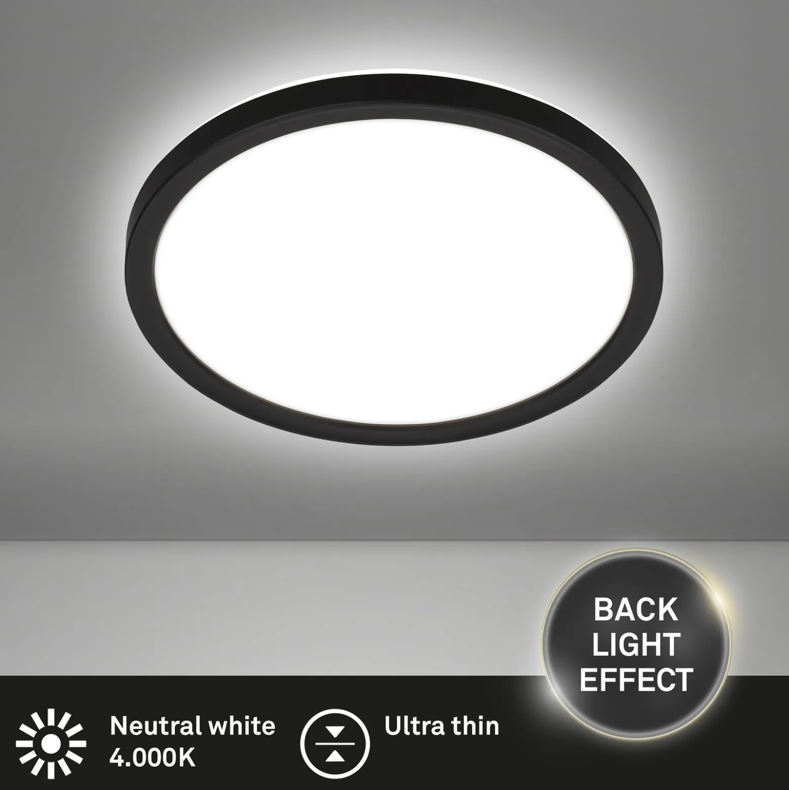 LED-Deckenleuchte Tava, schwarz, Ø 24 cm, Kunststoff