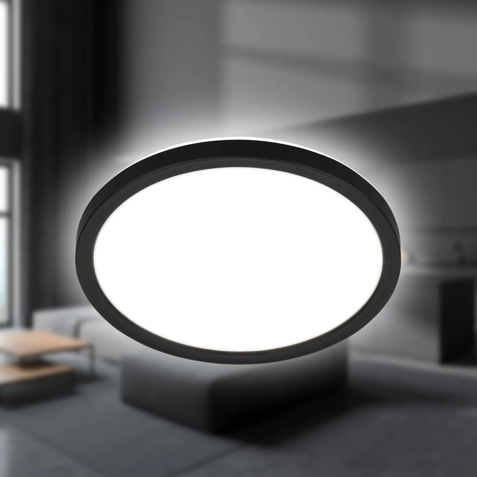 LED-Deckenleuchte Tava, schwarz, Ø 24 cm, Kunststoff