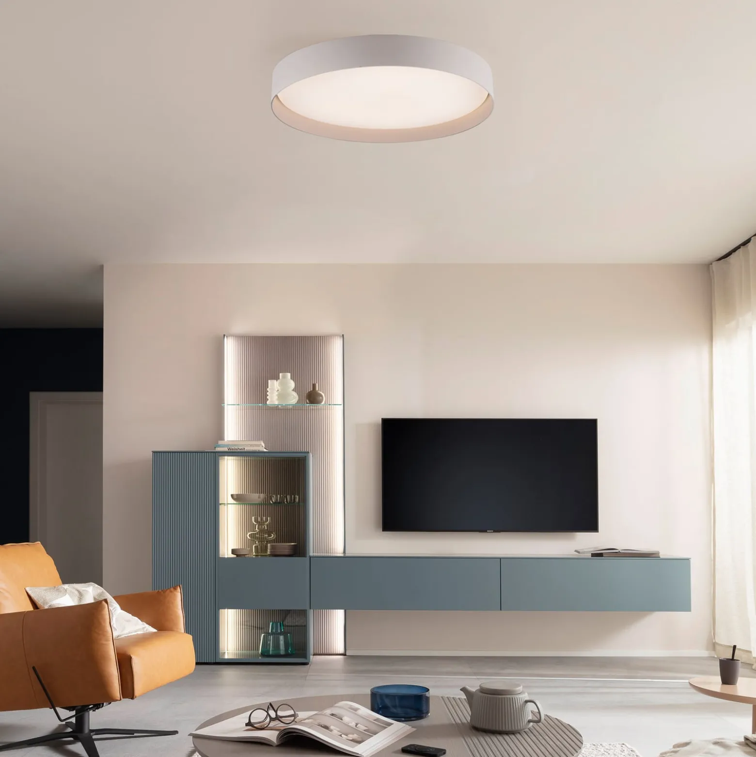 LED-Deckenleuchte TAVOLI, beige, Ø 49 cm, Metall, CCT, dim