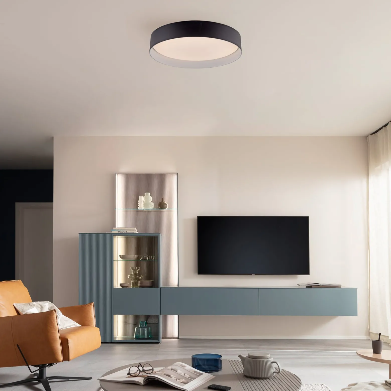 LED-Deckenleuchte TAVOLI, schwarz, Ø 39 cm, Metall, CCT, dim