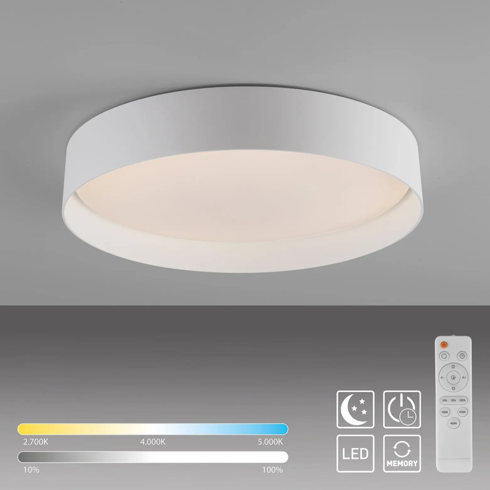 LED-Deckenleuchte TAVOLI, weiß, Ø 39 cm, Metall, CCT, dim