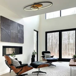 LED-Deckenleuchte Tisha I, schwarz matt/holz, Länge 85 cm