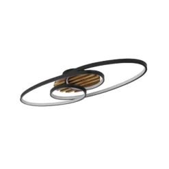 LED-Deckenleuchte Tisha I, schwarz matt/holz, Länge 85 cm