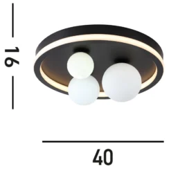LED-Deckenleuchte Trident, schwarz, Ø 40 cm, Stahl/Opalglas