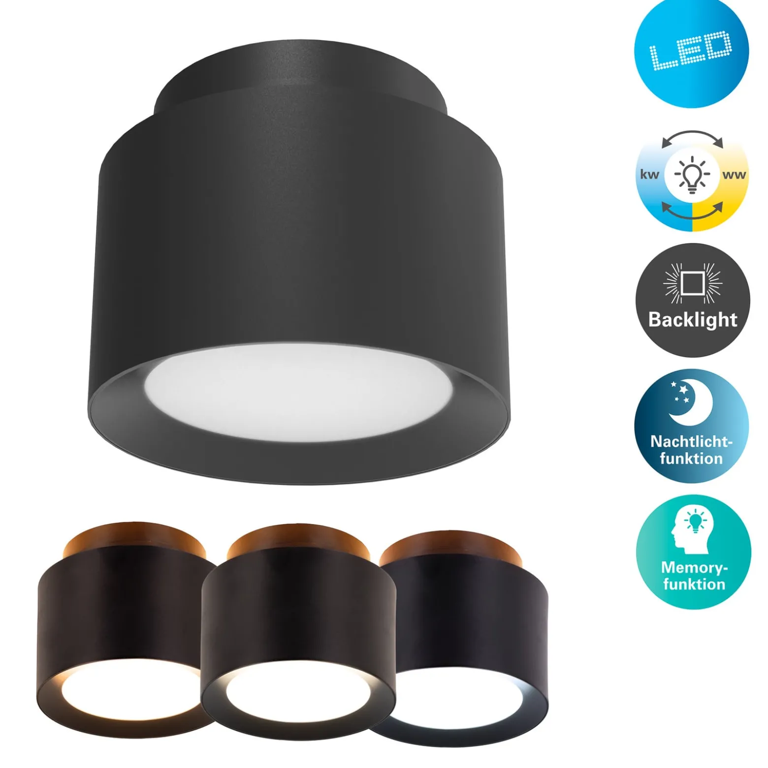 LED-Deckenspot Trimes, Ø 14 cm, schwarz, CCT, step-dim