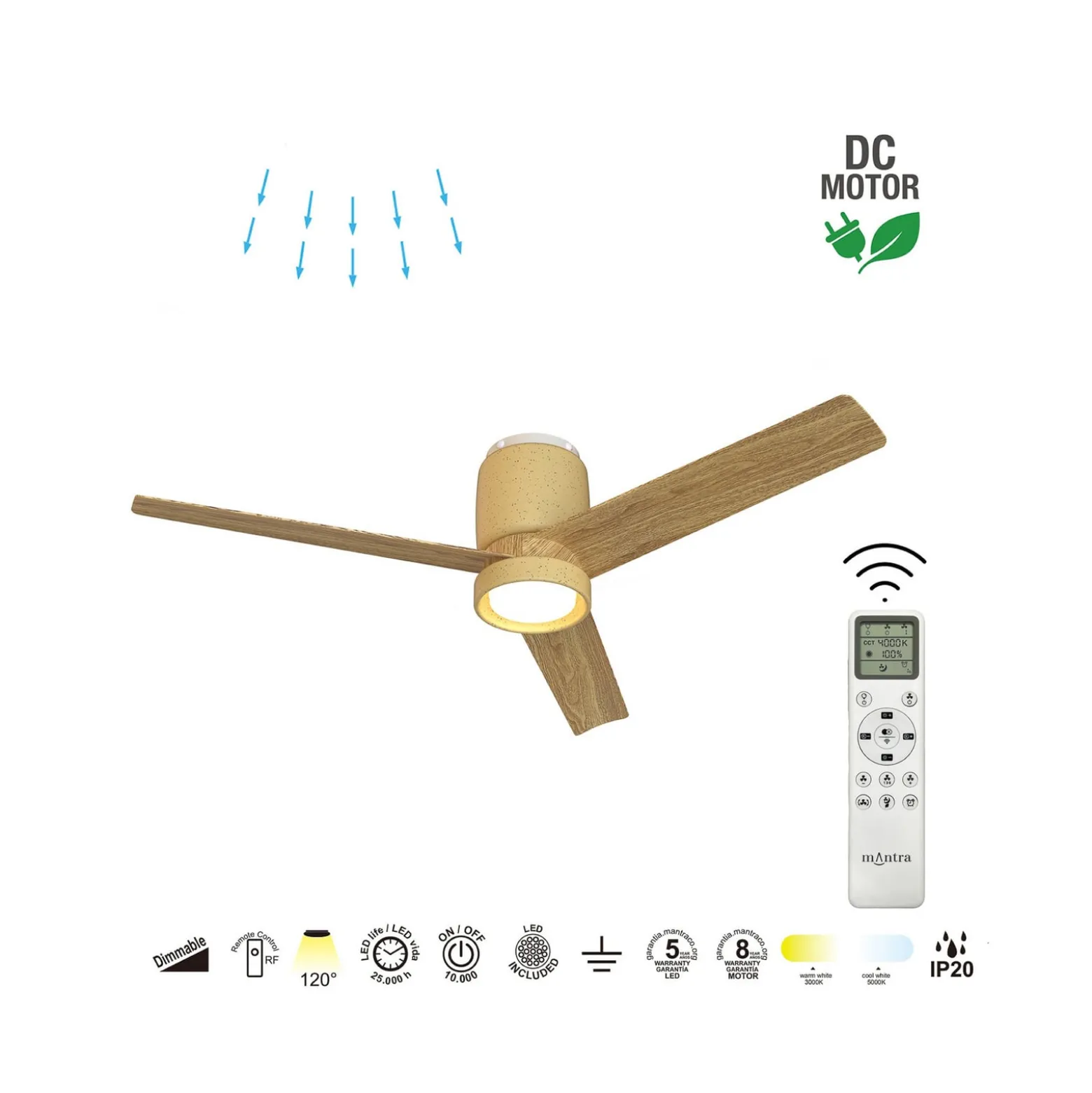 LED-Deckenventilator Ceramica M, beige/holz, DC, leise, CCT
