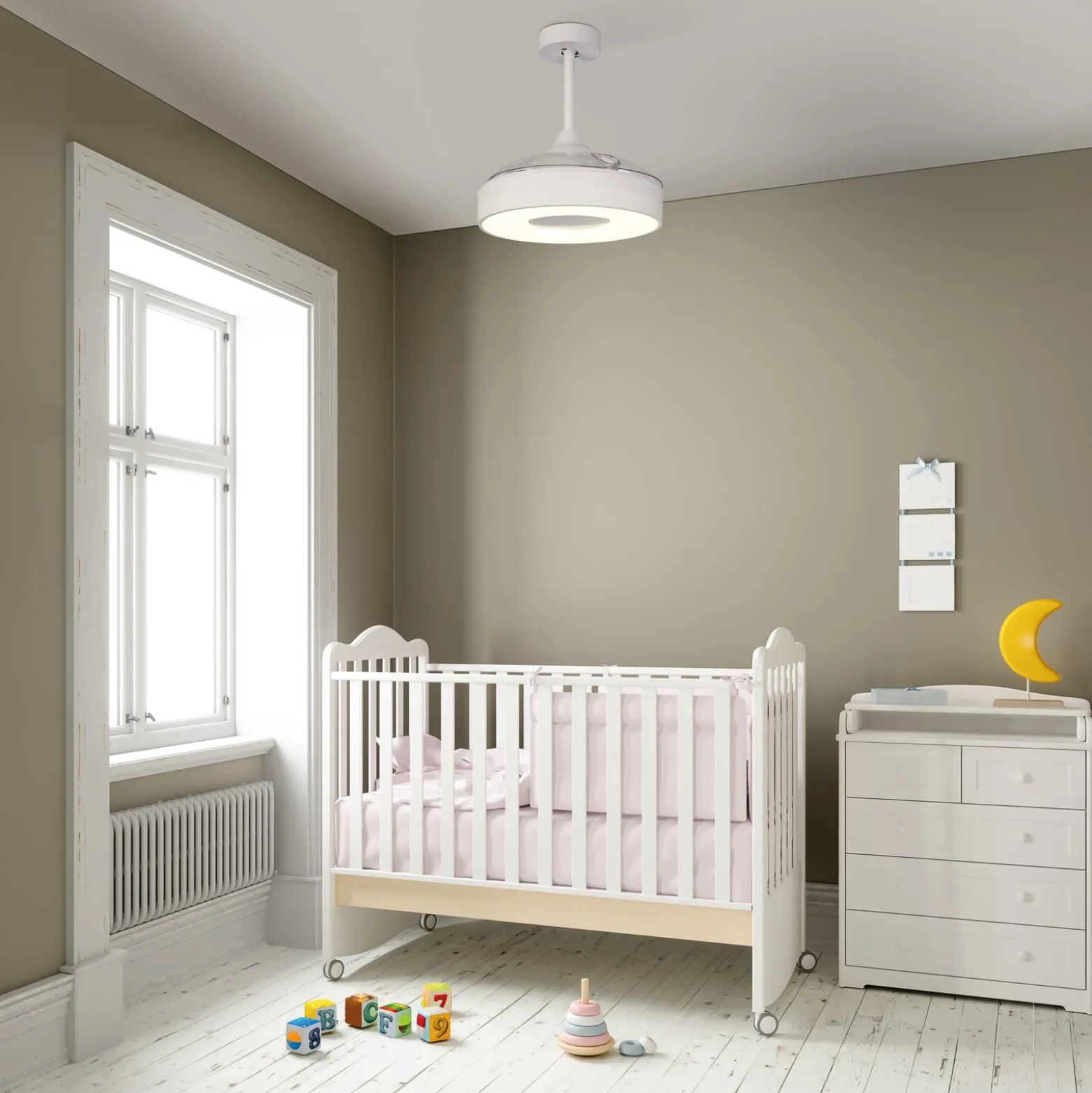 LED-Deckenventilator Coin Mini weiß DC leise Ø 91 cm CCT