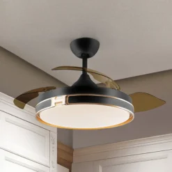 LED-Deckenventilator Herón schwarz/gold/rauch Ø 106 cm leise