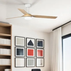 LED-Deckenventilator Punt M weiß/holz DC leise Ø 130 cm CCT