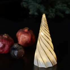 LED-Dekofigur Vilma, weiß/gold, Höhe 19 cm, Glas, Batterie