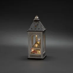 LED-Deko-Laterne mit Haus und Weihnachtsmann