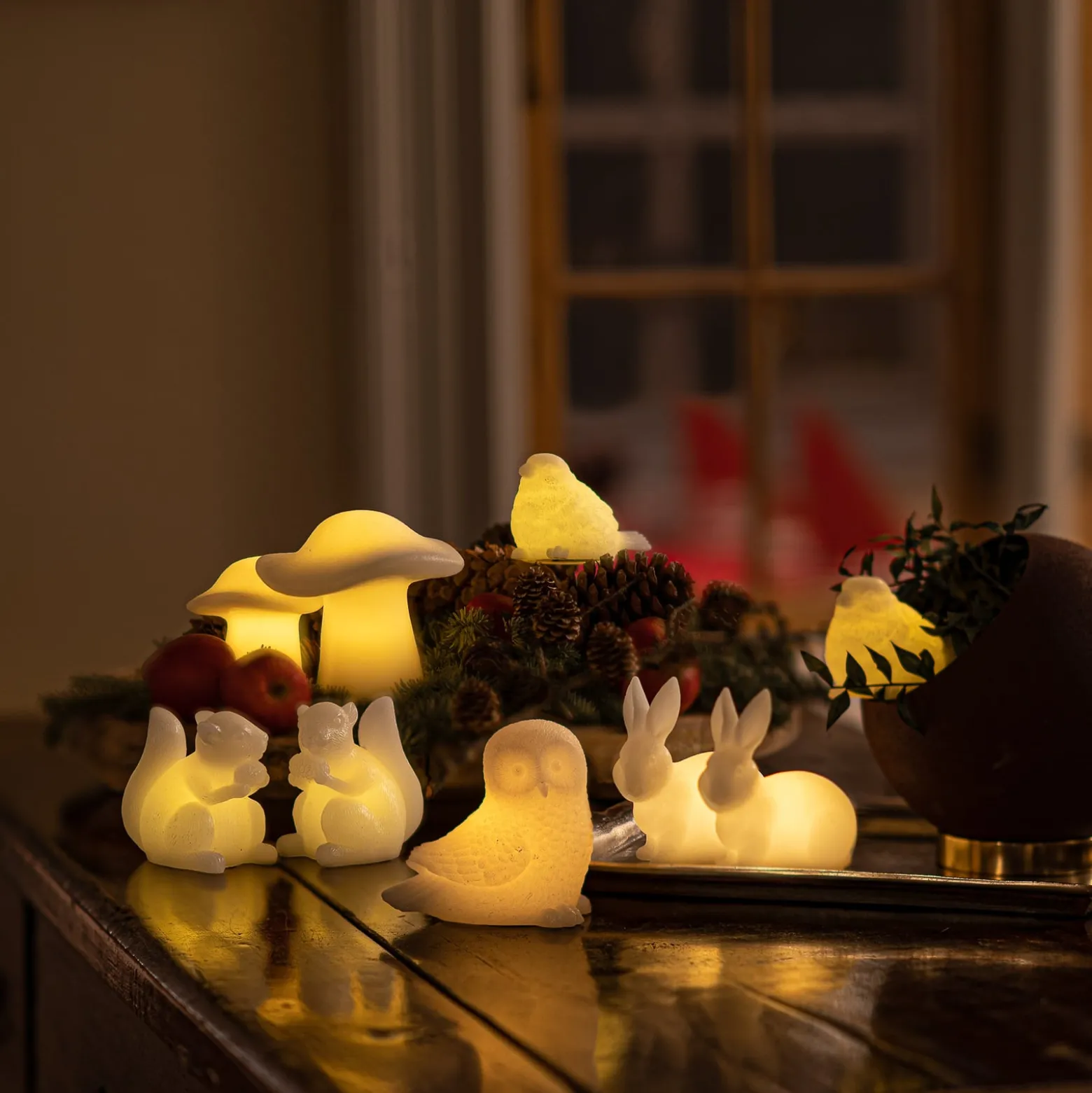 LED-Dekoleuchte Ellen Owl aus Wachs, 2er-Set