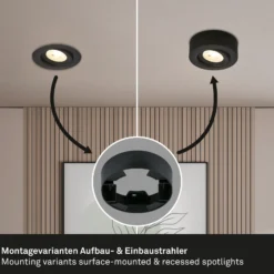 LED-Einbauleuchte Desi, schwarz, Ø9cm, ein/aus, 3000K