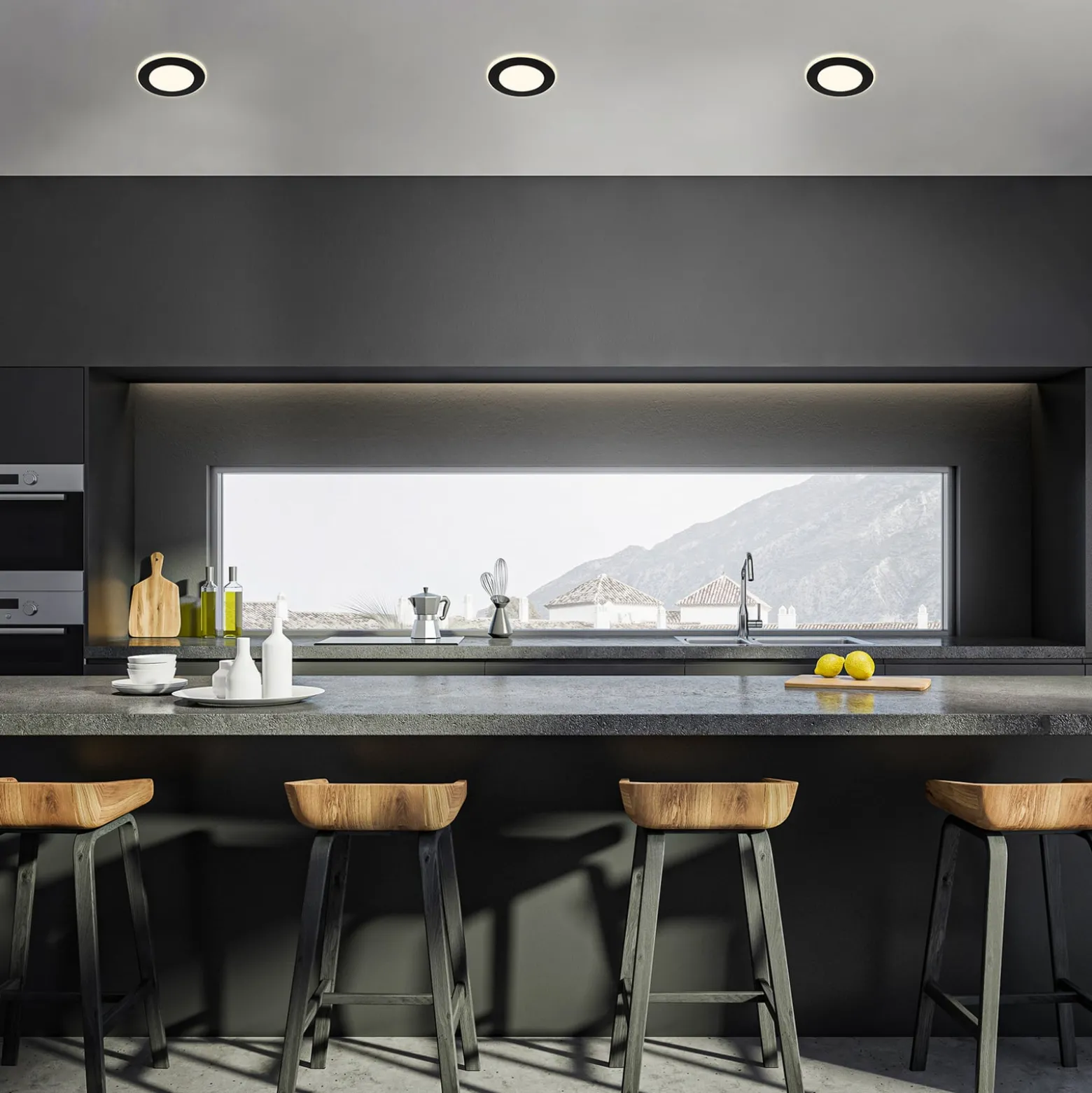 LED-Einbauleuchte Gima, schwarz, 3.000 K, 3er-Set