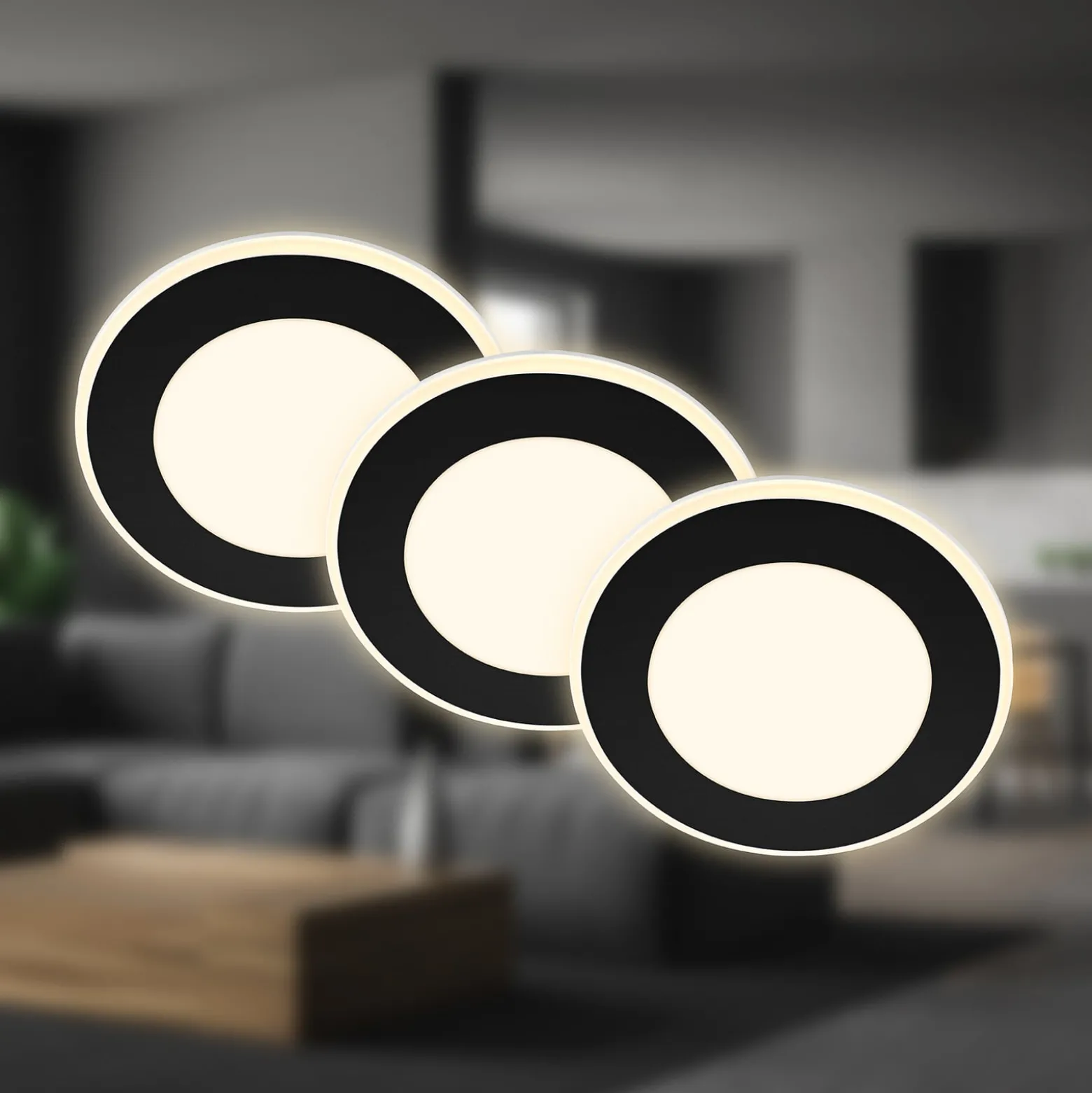 LED-Einbauleuchte Gima, schwarz, 3.000 K, 3er-Set